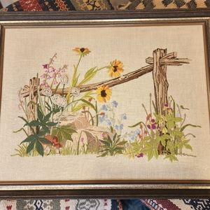 Vintage floral crewel embroidery